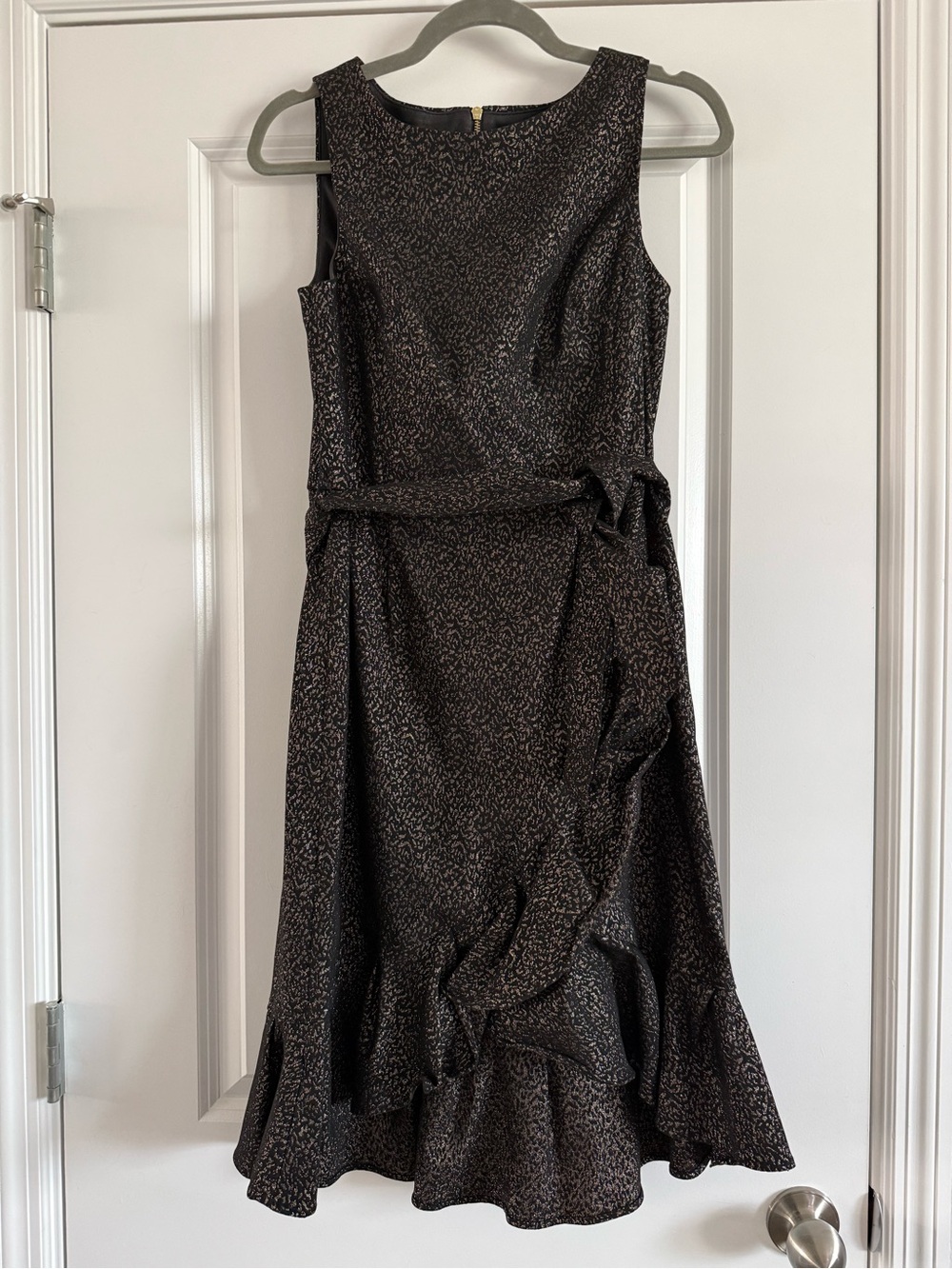 Calvin Klein Sleeveless Black Metallic Ruffle Dress